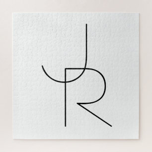 Modern 2 Overlapping Initials   Black on White Jigsaw Puzzle