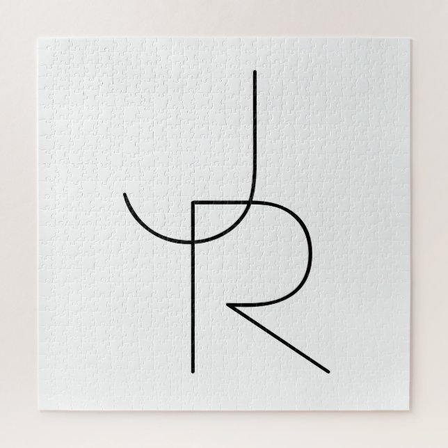 Modern 2 Overlapping Initials | Black on White Jigsaw Puzzle (Vertical)