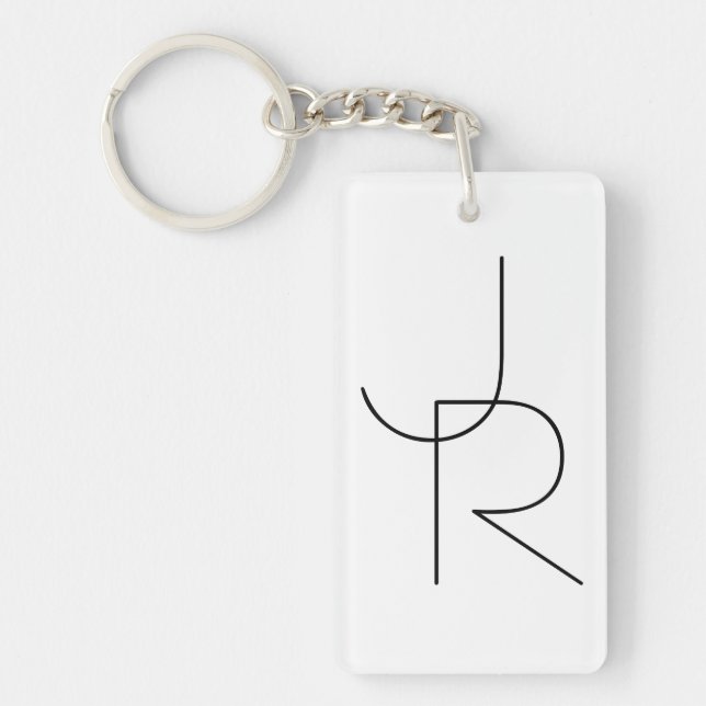 Modern 2 Overlapping Initials | Black on White Key Ring (Front)