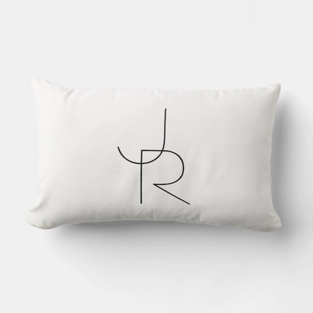 Modern 2 Overlapping Initials | Black on White Lumbar Cushion (Front)