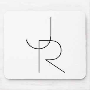 Modern 2 Overlapping Initials   Black on White Mouse Pad