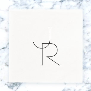 Modern 2 Overlapping Initials Black on White Napkin