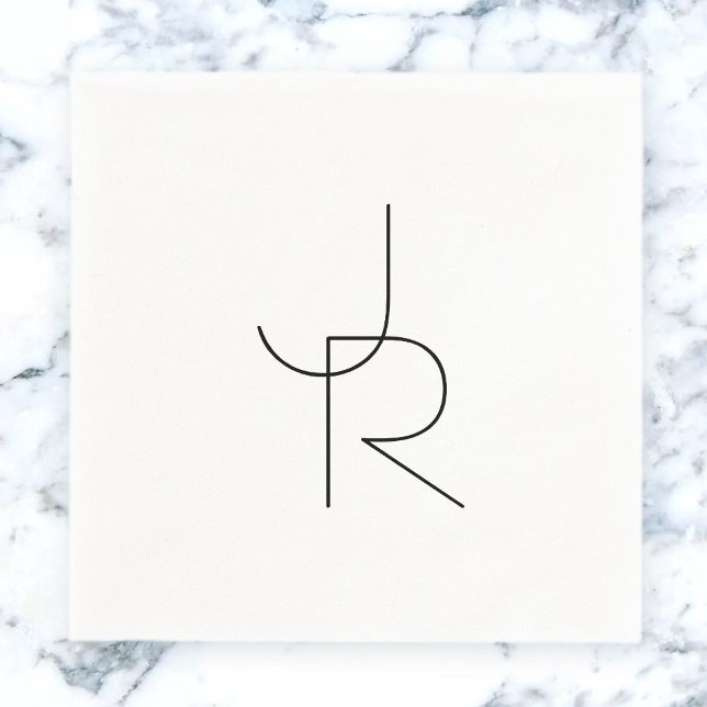 Modern 2 Overlapping Initials | Black on White Napkin (Creator Uploaded)