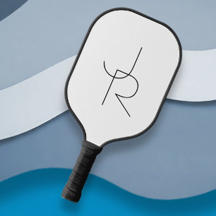 Modern 2 Overlapping Initials   Black on White Pickleball Paddle