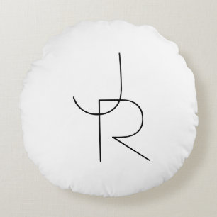 Modern 2 Overlapping Initials   Black on White Round Cushion