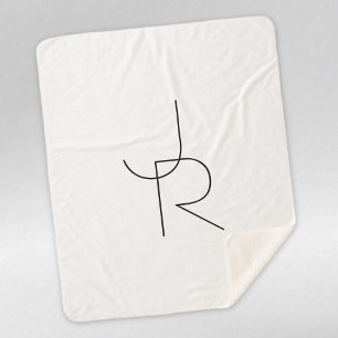 Modern 2 Overlapping Initials Black on White Sherpa Blanket