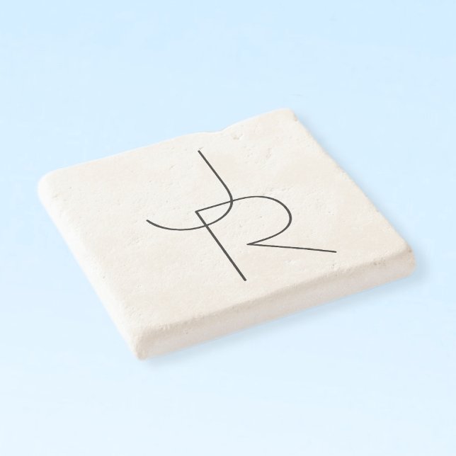 Modern 2 Overlapping Initials | Black on White Stone Coaster (Creator Uploaded)