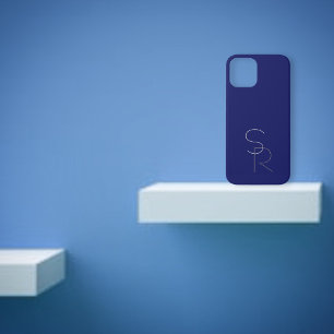 Modern 2 Overlapping Initials Greys on Navy Blue iPhone 12 Case