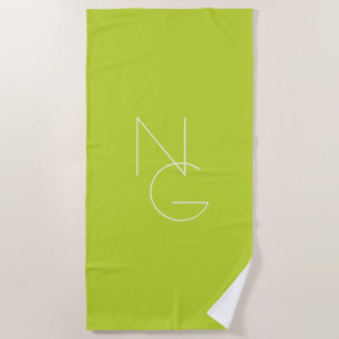 Modern 2 Overlapping Initials   Lime Green Beach Towel