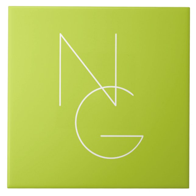 Modern 2 Overlapping Initials | Lime Green Ceramic Tile (Front)