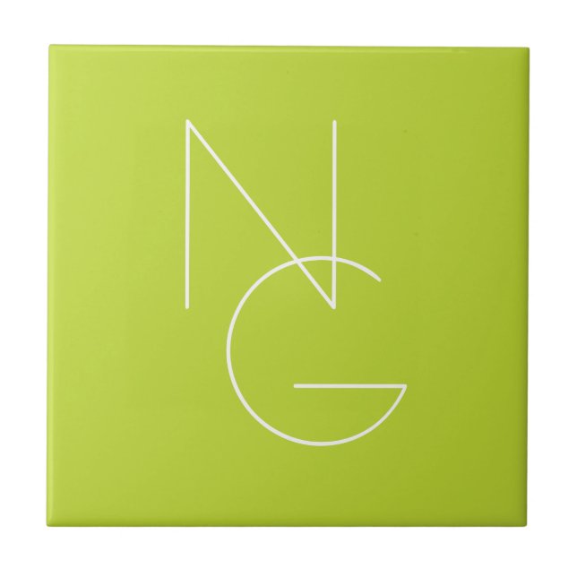Modern 2 Overlapping Initials | Lime Green Ceramic Tile (Front)