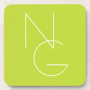 Modern 2 Overlapping Initials Lime Green Coaster