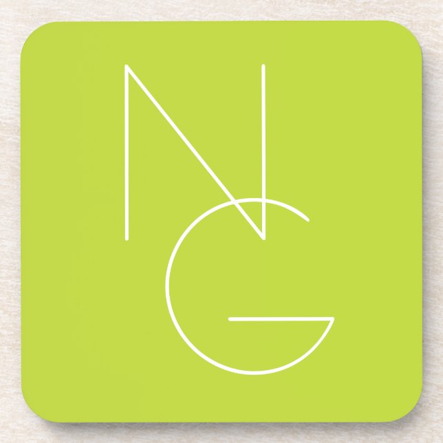 Modern 2 Overlapping Initials | Lime Green Coaster (Front)
