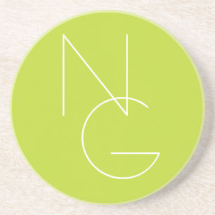 Modern 2 Overlapping Initials Lime Green Coaster