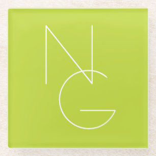 Modern 2 Overlapping Initials   Lime Green Glass Coaster