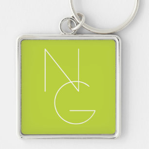 Modern 2 Overlapping Initials Lime Green Key Ring