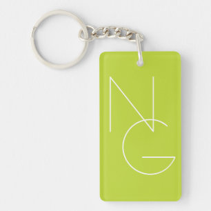 Modern 2 Overlapping Initials   Lime Green Key Ring