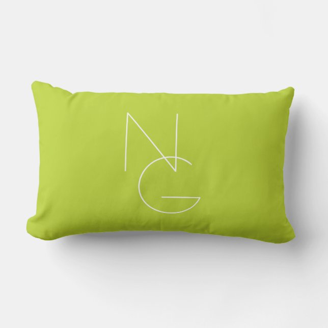 Modern 2 Overlapping Initials | Lime Green Lumbar Cushion (Front)