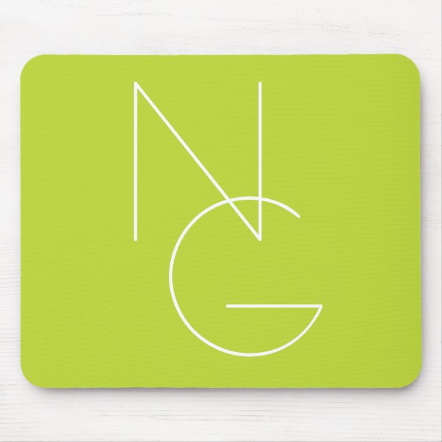 Modern 2 Overlapping Initials | Lime Green Mouse Pad (Front)
