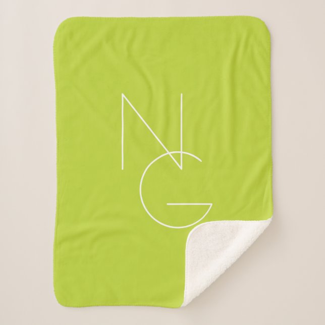 Modern 2 Overlapping Initials | Lime Green Sherpa Blanket (Front)