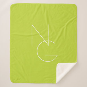 Modern 2 Overlapping Initials   Lime Green Sherpa Blanket