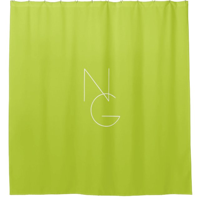 Modern 2 Overlapping Initials | Lime Green Shower Curtain (Front)