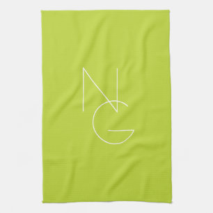 Modern 2 Overlapping Initials Lime Green Tea Towel