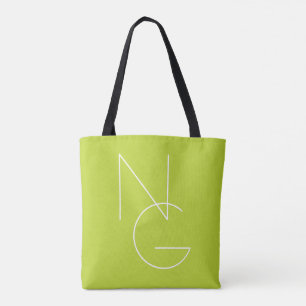 Modern 2 Overlapping Initials   Lime Green Tote Bag