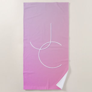 Modern 2 Overlapping Initials Pink Ombre Beach Towel