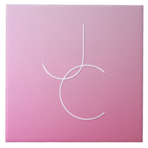 Modern 2 Overlapping Initials Pink Ombre Ceramic Tile