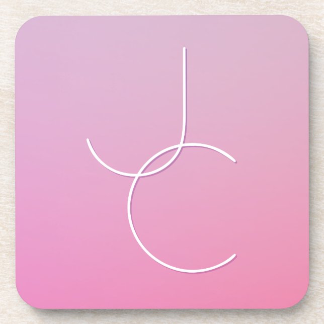 Modern 2 Overlapping Initials | Pink Ombre Coaster (Front)