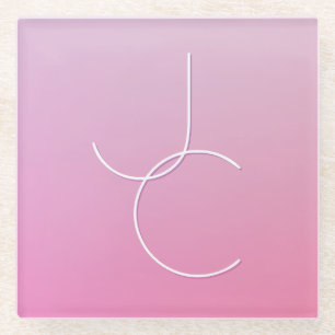 Modern 2 Overlapping Initials Pink Ombre Glass Coaster