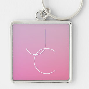 Modern 2 Overlapping Initials   Pink Ombre Key Ring