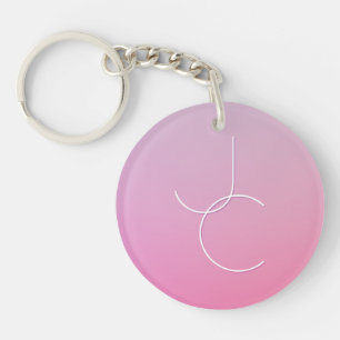 Modern 2 Overlapping Initials   Pink Ombre Key Ring