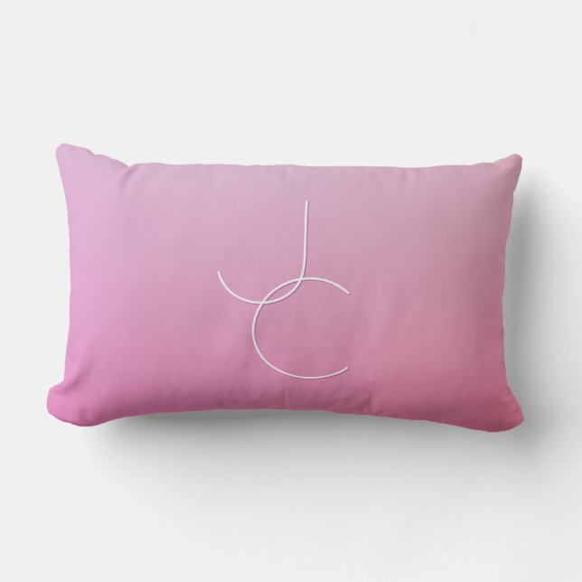 Modern 2 Overlapping Initials | Pink Ombre Lumbar Cushion (Front)