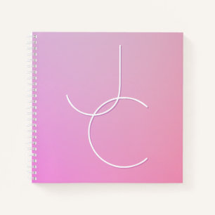 Modern 2 Overlapping Initials Pink Ombre Notebook
