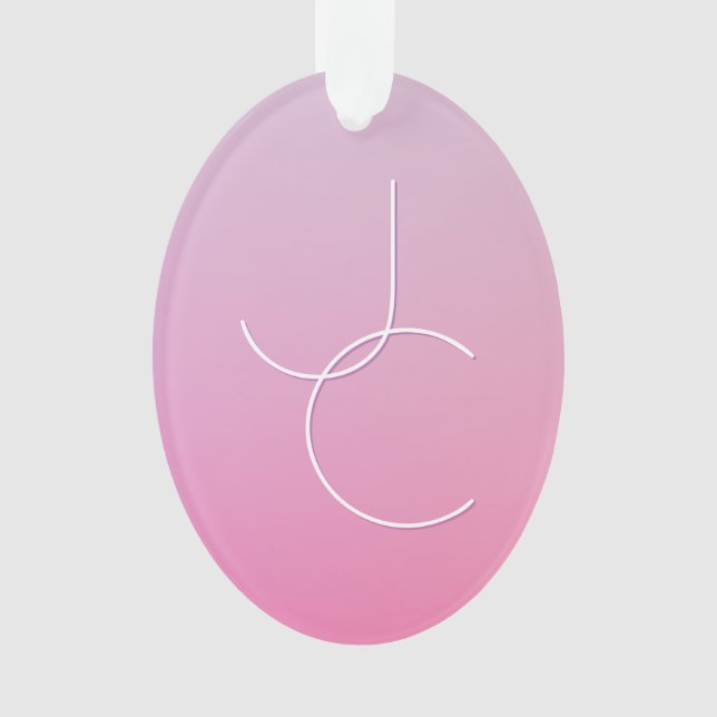 Modern 2 Overlapping Initials | Pink Ombre Ornament (Front)