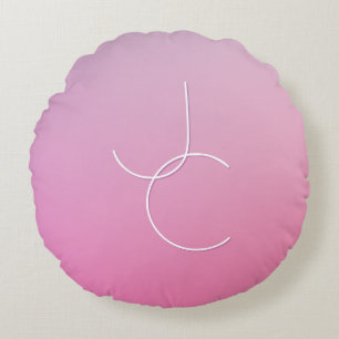 Modern 2 Overlapping Initials   Pink Ombre Round Cushion