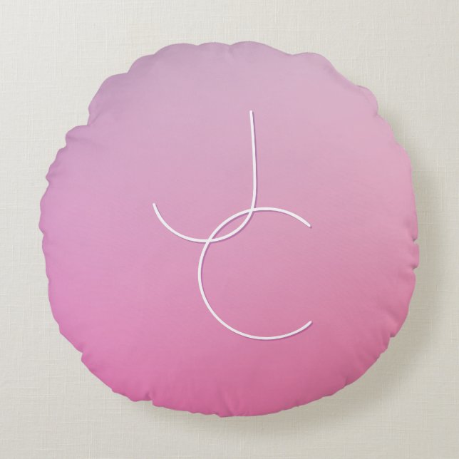 Modern 2 Overlapping Initials | Pink Ombre Round Cushion (Front)