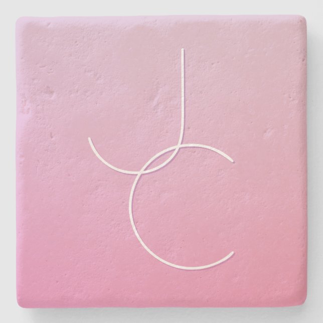 Modern 2 Overlapping Initials | Pink Ombre Stone Coaster (Front)