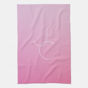 Modern 2 Overlapping Initials   Pink Ombre Tea Towel