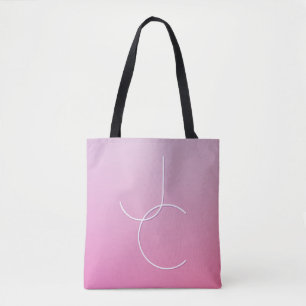 Modern 2 Overlapping Initials Pink Ombre Tote Bag