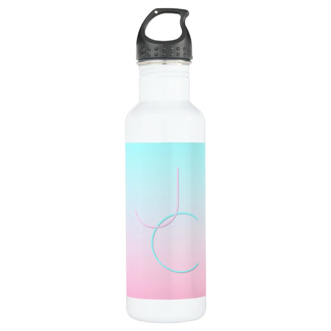 Modern 2 Overlapping Initials | Turquoise Pink 710 Ml Water Bottle (Front)