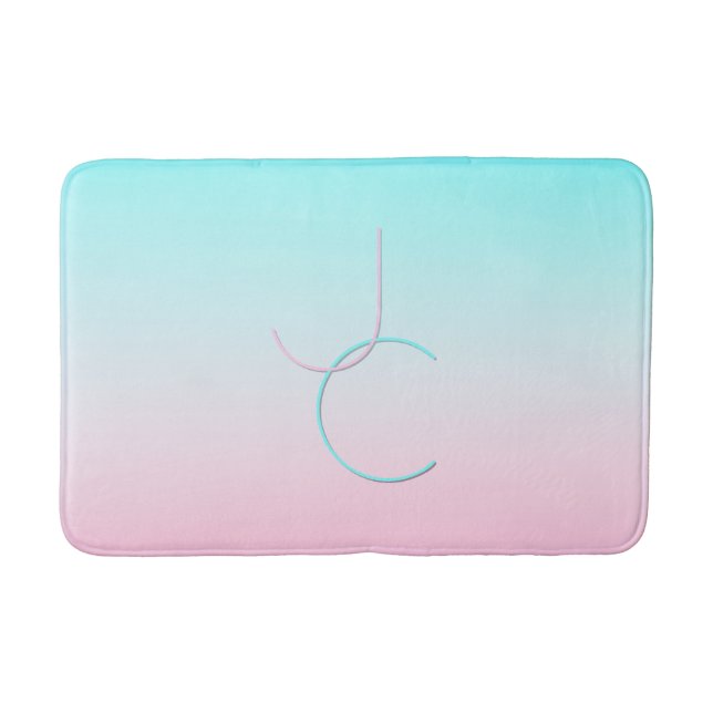 Modern 2 Overlapping Initials | Turquoise Pink Bath Mat (Front)