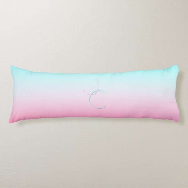Modern 2 Overlapping Initials | Turquoise Pink Body Cushion (Front)