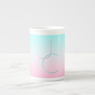 Modern 2 Overlapping Initials Turquoise Pink Bone China Mug
