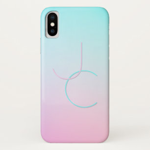 Modern 2 Overlapping Initials Turquoise Pink iPhone X Case