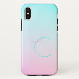 Modern 2 Overlapping Initials Turquoise Pink iPhone X Case