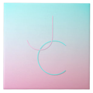 Modern 2 Overlapping Initials   Turquoise Pink Ceramic Tile