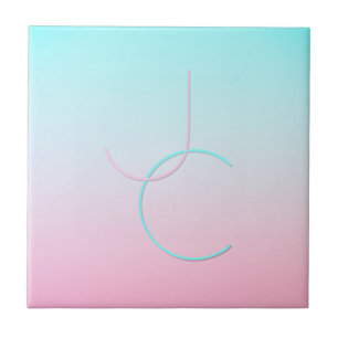 Modern 2 Overlapping Initials Turquoise Pink Ceramic Tile